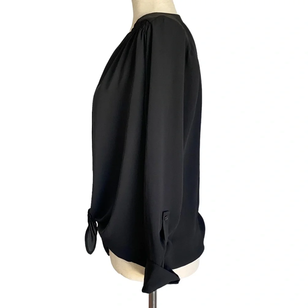 RO & DE Black Button Down Tie Front Blouse Size Small Modern Business Casual - Picture 4 of 7